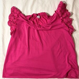 Crown & Ivy Fuchsia Eyelet Ruffle Blouse